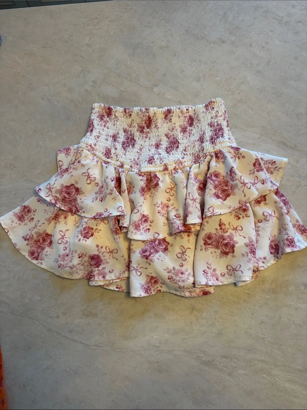 Altar'd State Cream Floral Smocked Tiered Skirt